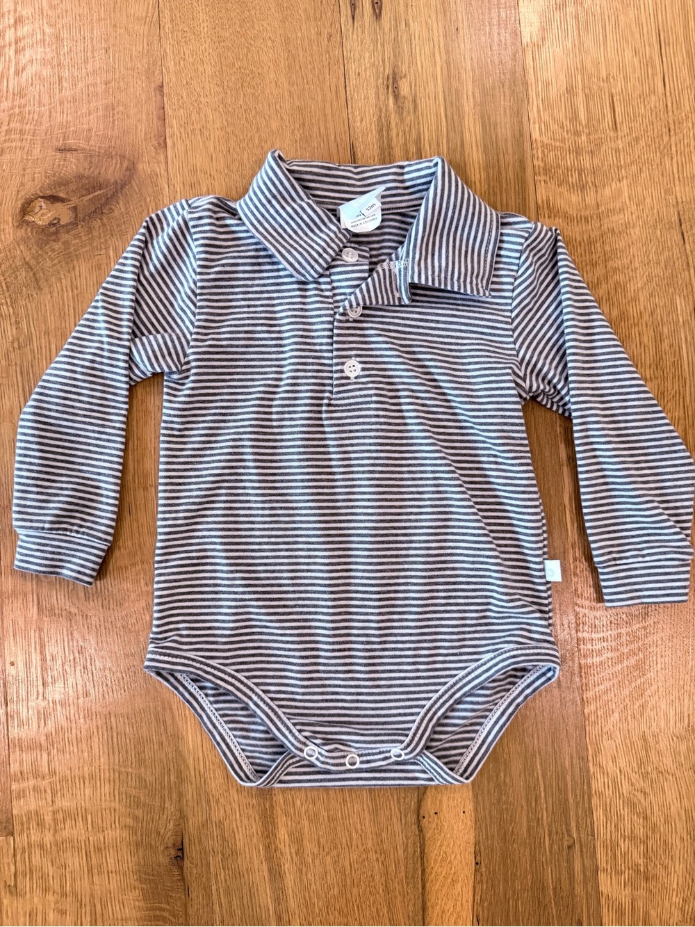 Bella Bliss | Long Sleeve Stripe Polo Onesie - Grey/White Stripe